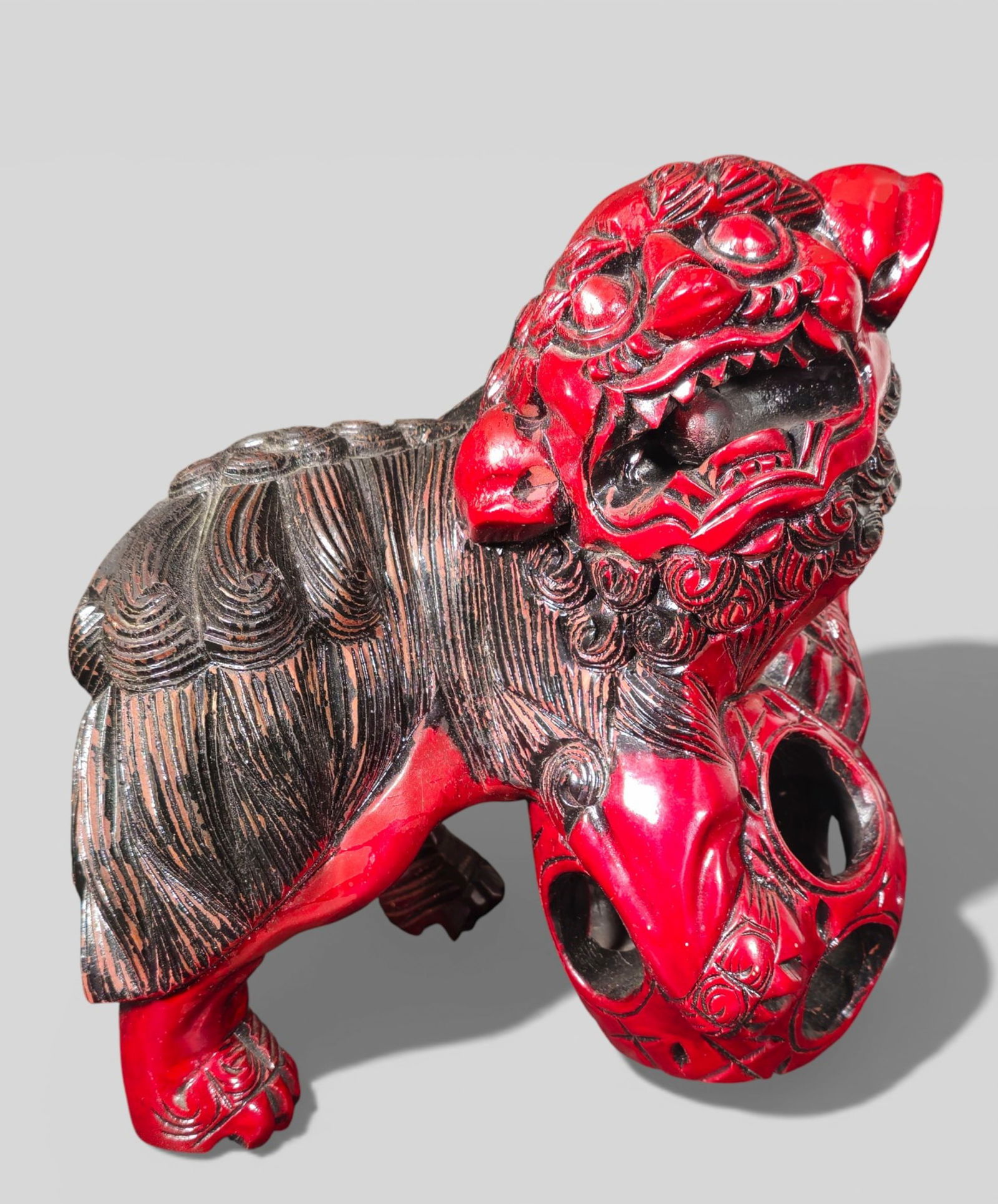 Chinese Wood‑Carved Buddhist Lion — Lacquer Finish (1 of 10)