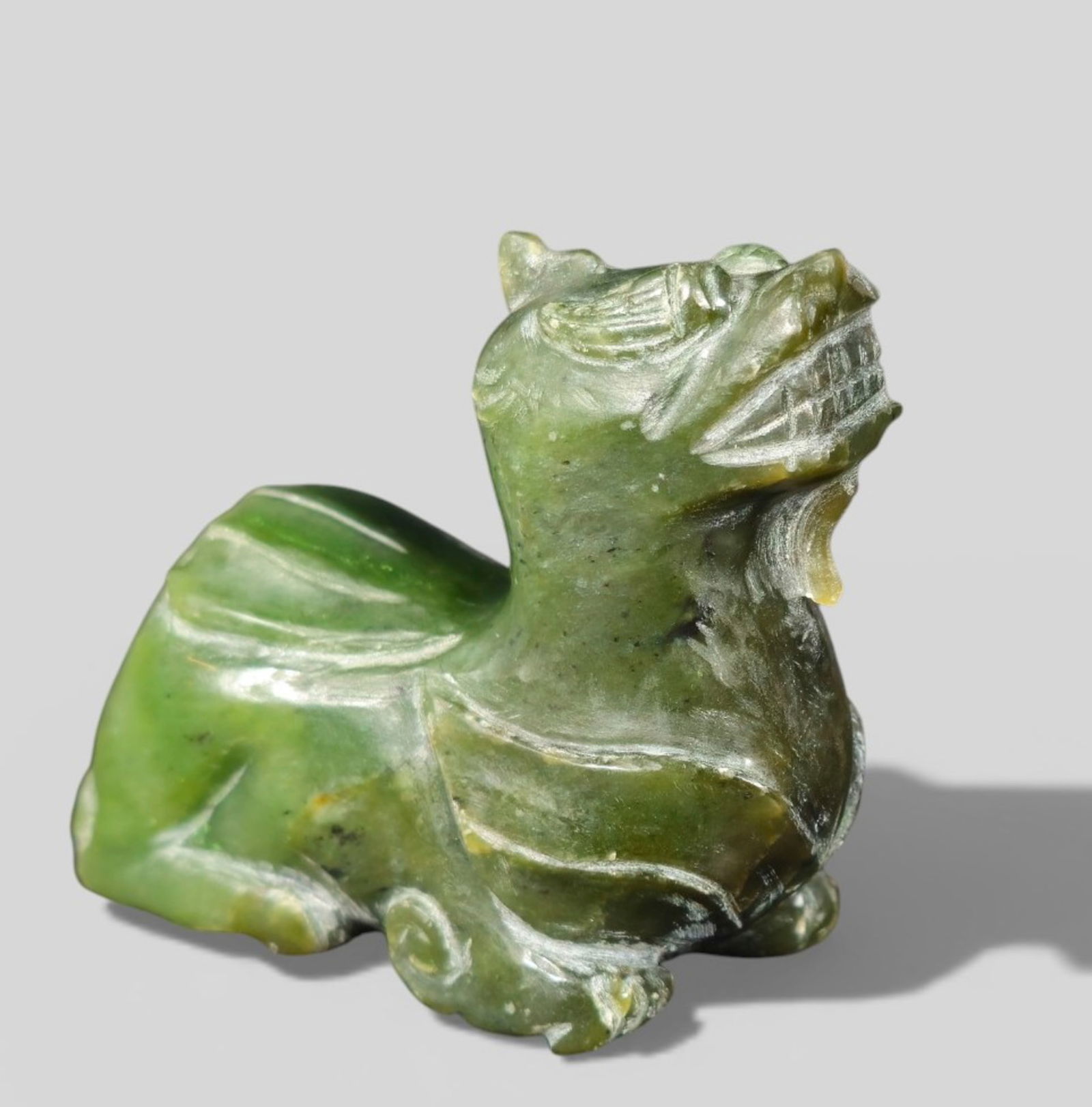 Chinese Jade Carved Chilong - Dark Green Nephrite; Mystical Beast Figurine (1 of 7)