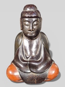 Chinese Wood‑Carved Lacquer Sitting Buddha