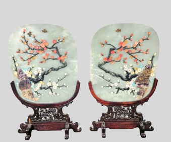 Fine Pair of 19th/Early 20th Century Chinese Jade Table Screens