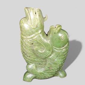 Late 19th/Early 20th Century Carved Spinach Jade Fish