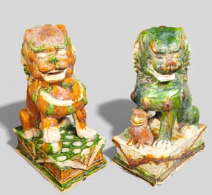 Late 19th Century Pair of Chinese Export Sancai Glazed Foo