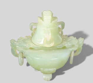 Chinese Carved Jade Dragon Handle Censor