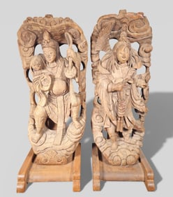 19th Century Chinese Qing Dynasty Carved Wood Temple Bodhisattvas Figures