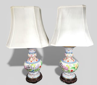 A Pair of 20th Century Chinese Cloisonne Enamel Lamps