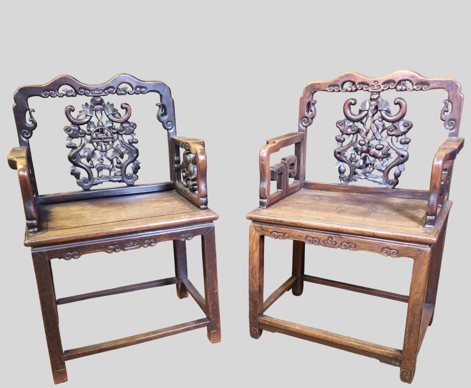 Chinese 19th Century Qing Dynasty Hongmu Wood Armchairs  (1 of 20)