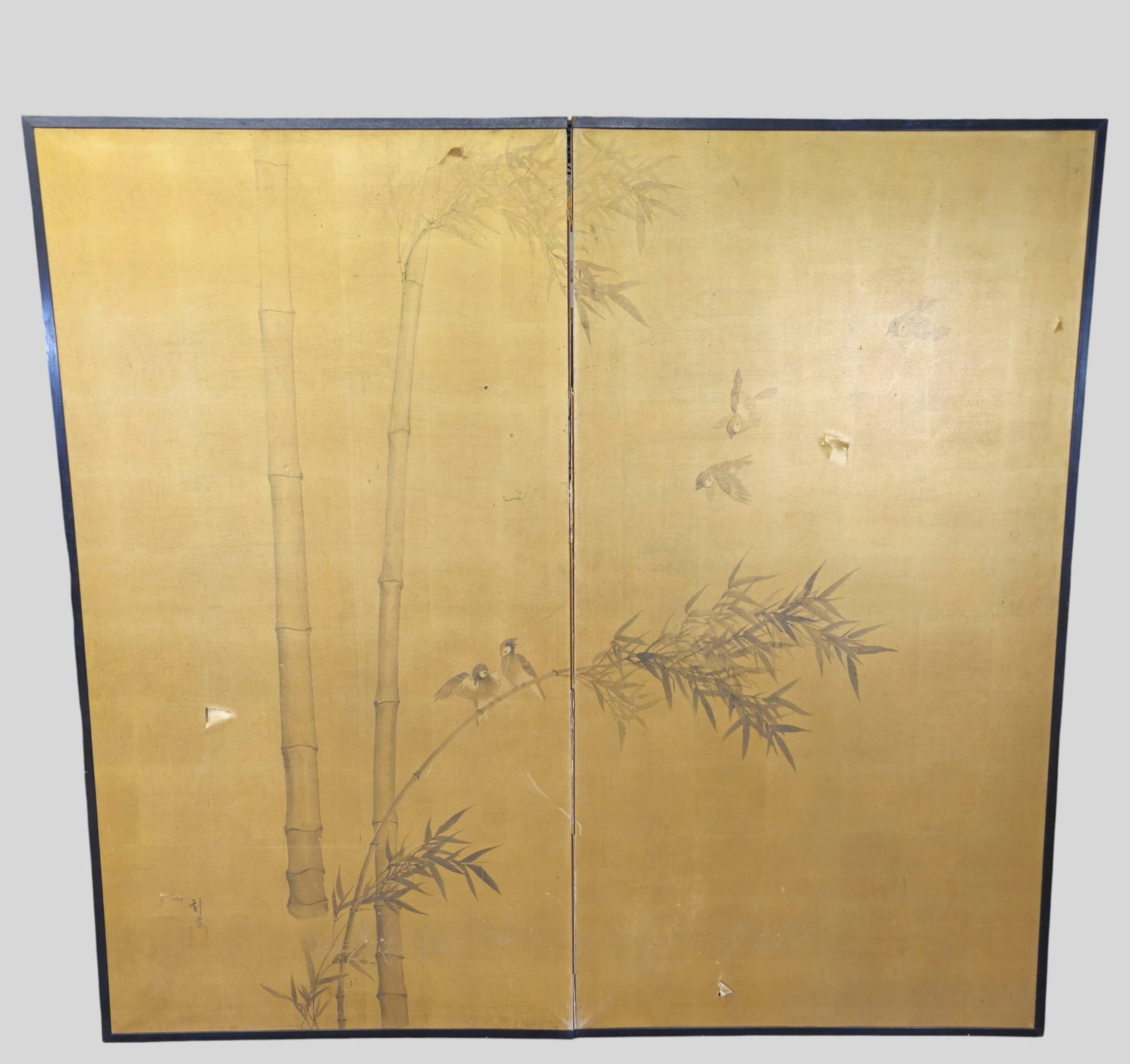 Early 20th Century Japanese Two Panel Spring Bamboo Landscape (1 of 15)