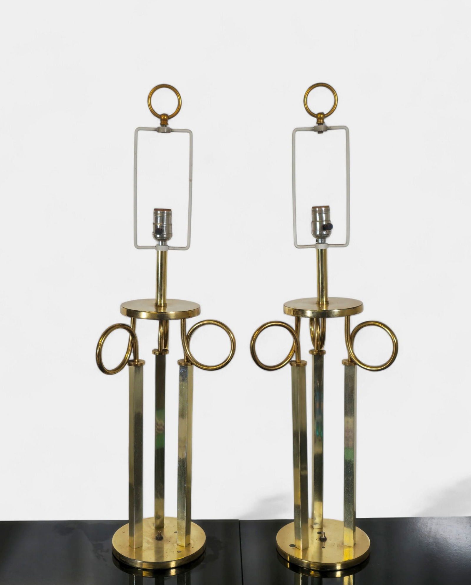 Pair of Mid-Century Brass Ring and Column Table Lamps (1 of 9)