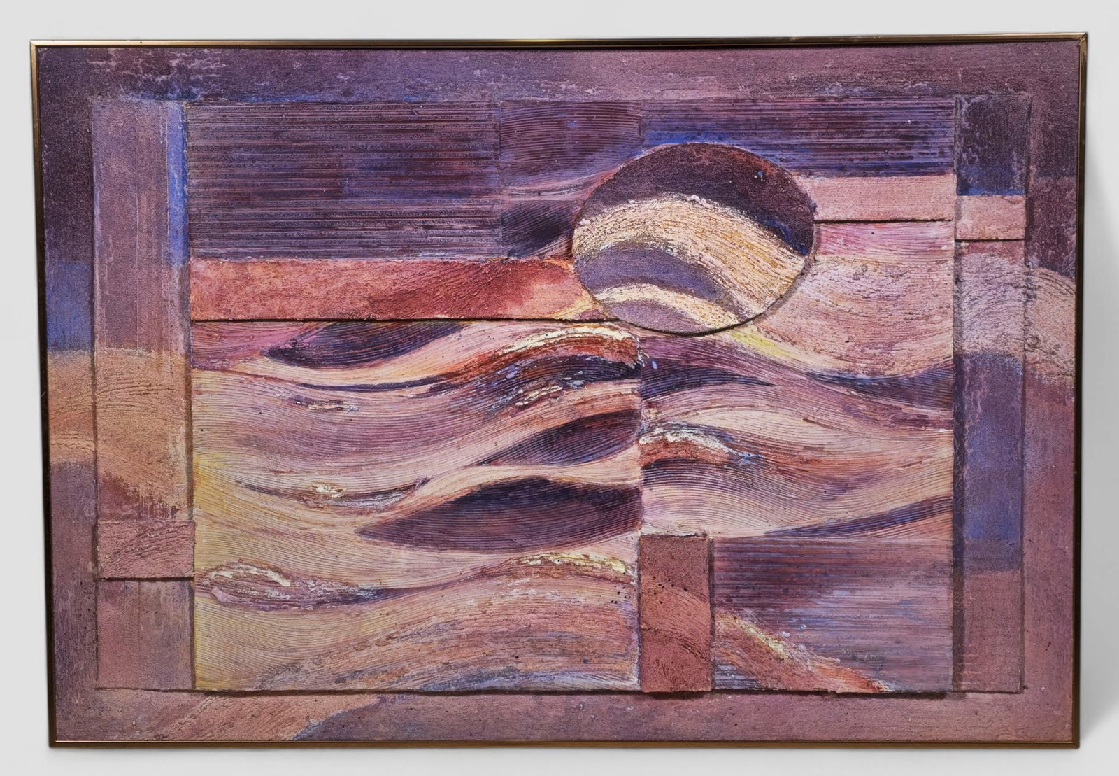 Signed illegible "Sonata No. 6 Sonata of the Stars" Mixed Media Relief Painting: Three-dimensional mixed media relief reproduction after Mikalojus Konstantinas ?iurlionis (Lithuanian, 1875–1911), based on his composition Sonata No. 6 (Sonata of the Stars), Allegro. The work