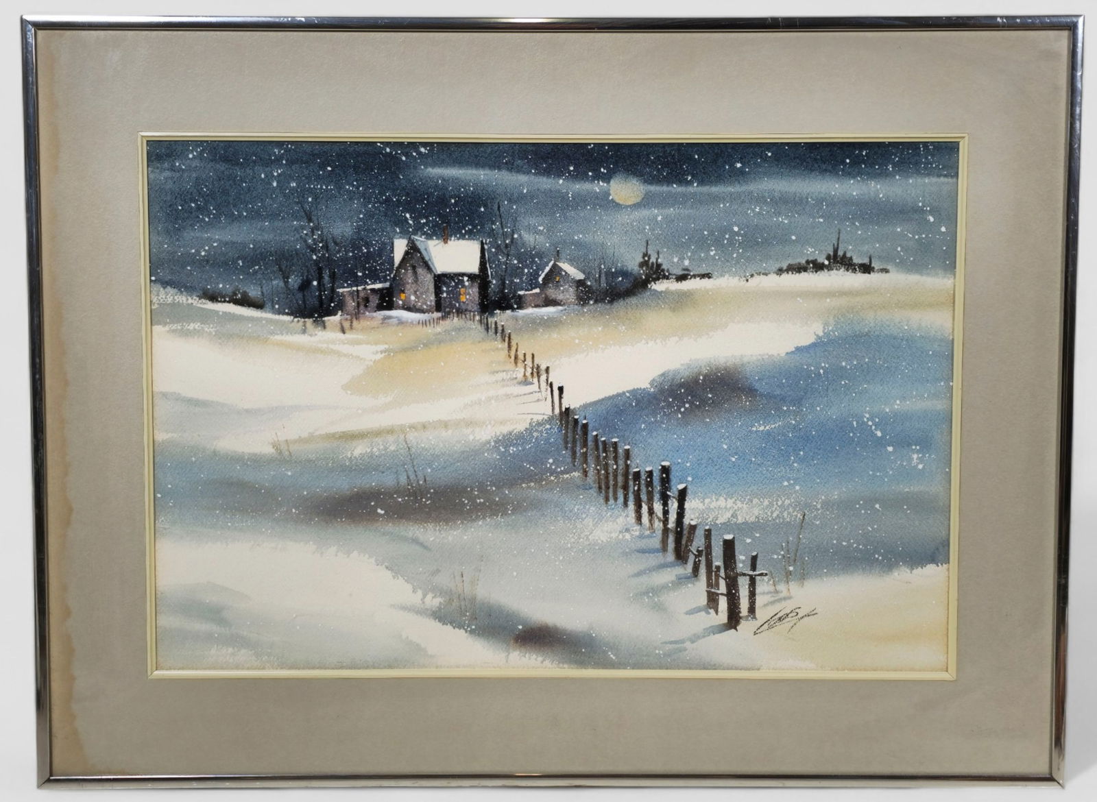 Ray Loos Watercolor, Winter's Moon (1 of 12)
