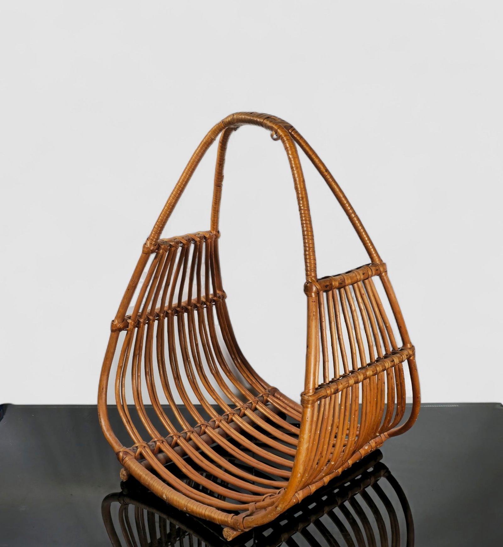 Franco Albini Style Bamboo Magazine Holder: Franco Albini Magazine Rack. Italy. 1950's. 17 1/2w x 15 1/4d x 23h