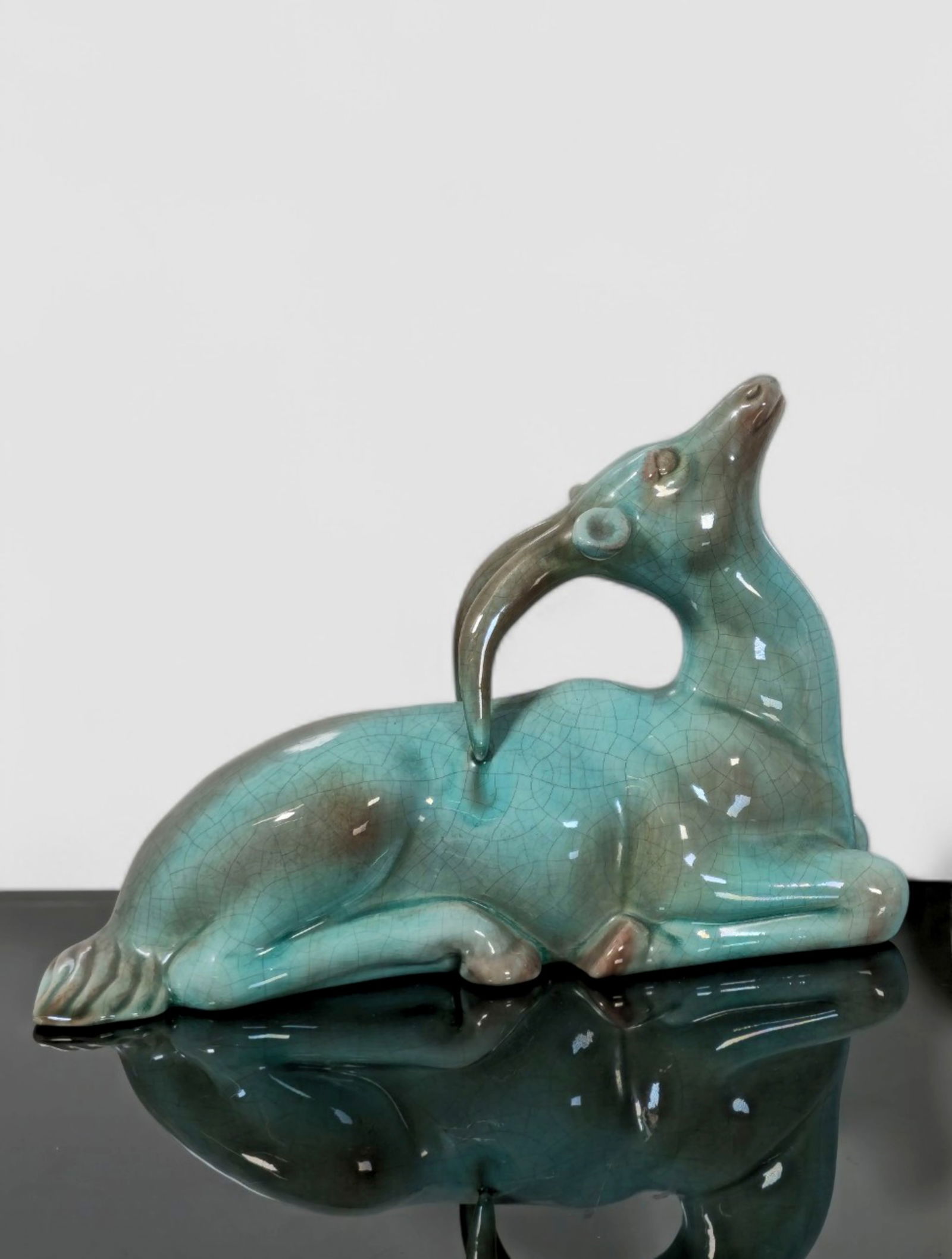 Goldscheider Gazelle, Model 703-12: Goldscheider Gazelle, Model 703-12. 1950. Glazed ceramic. 9 1/2w x 3 1/4d x 6 1/2h.