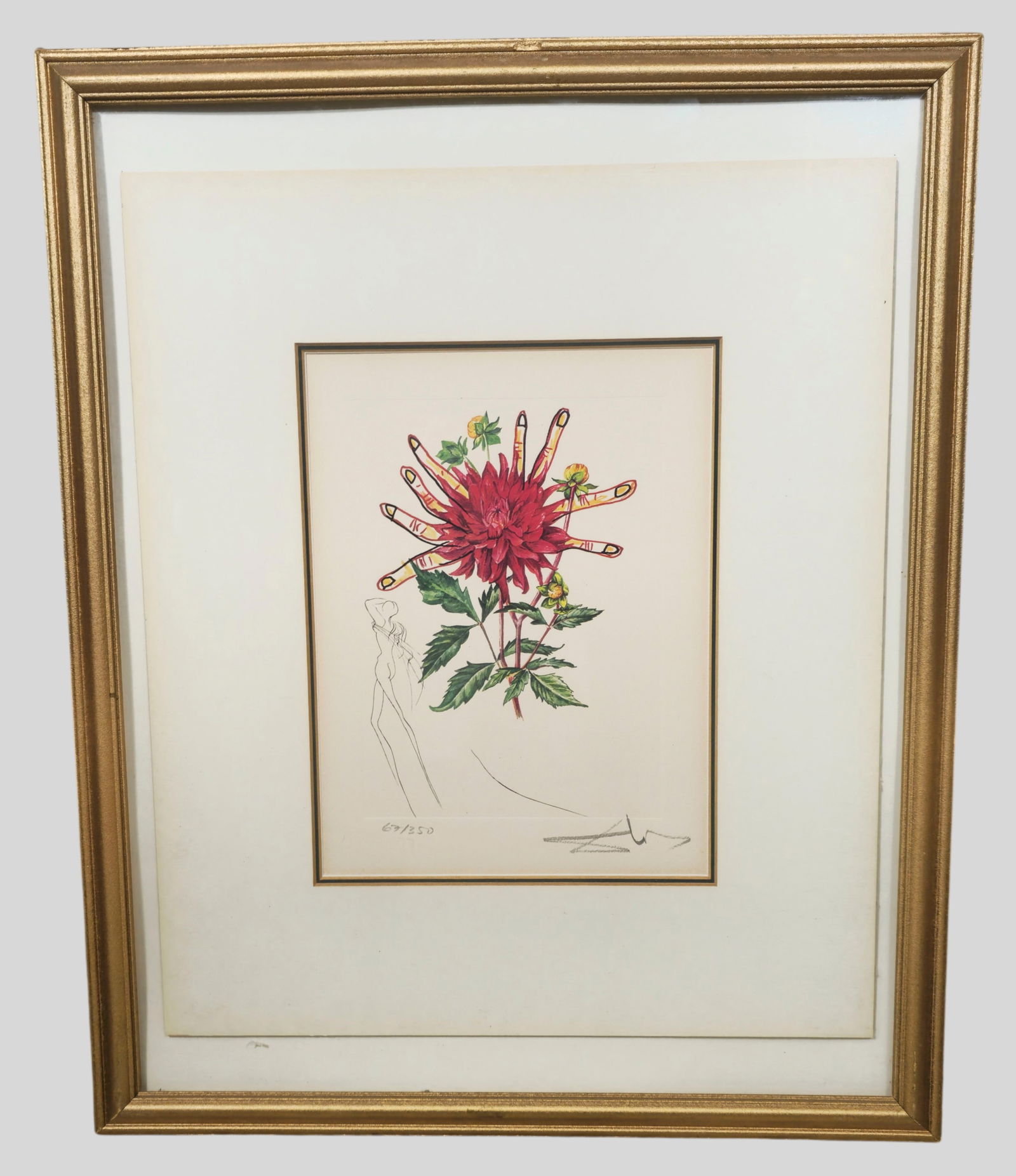 Salvador Dali Lithograph: Salvador Dali (1904-1989, Spain, France) Lithograph. Titled "Dahlia Rapax" (also known as "Dahlia (+ Fingers) Venus" or "Dahlias of Dali"), created by the famous surrealist artist Salvador Dalí