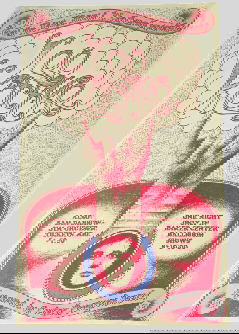 Vintage Leo Kottke Concert Poster One Night Only: Vintage Leo Kottke Concert Poster One Night Only. Opening acts Sam Darrow and Jim Grueser. May 1, 1973. Baker Center Ballroom, Athens, Ohio (Ohio University) 18 1/2 x 11 3/4.