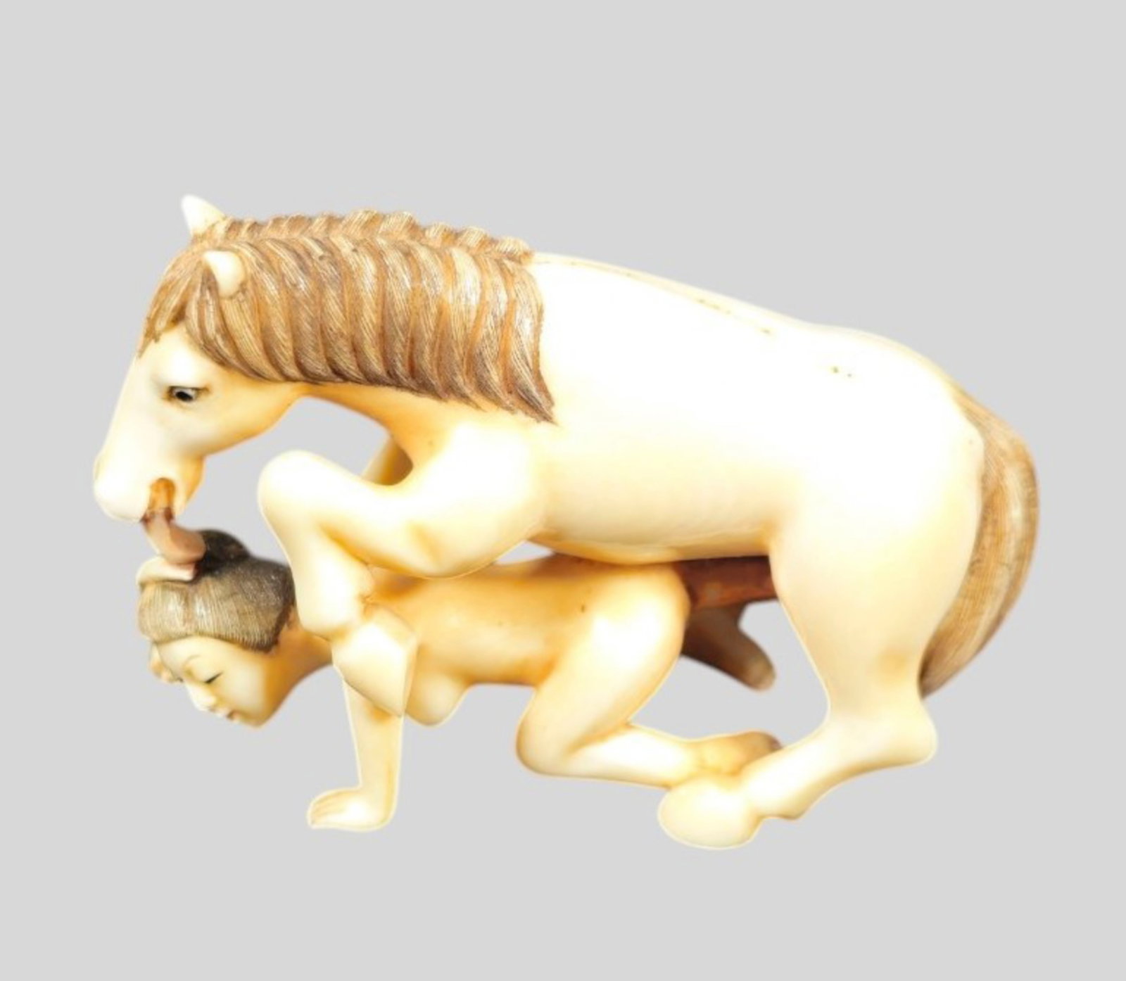 19th Century Intricately Carved Erotica Horse and Lady Sculpture: 19th Century Intricately Carved Erotica Horse and Lady Sculpture. 2 1/4w x 1d x 1 1/2h.