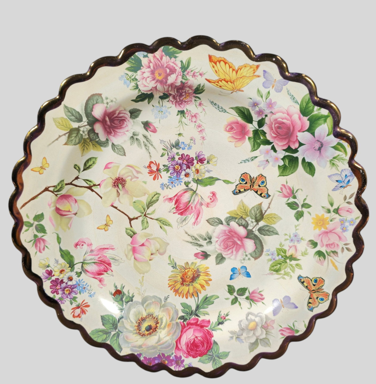 Mackenzie-Childs "Chelsea Luster" Tray/ Platter, 2007: Mackenzie-Childs "Chelsea Luster" Tray/ Platter, 2007. Retired in 2008. Manufacturer's mark to underside. Glazed Terracotta. 11dia x 1 1/4h.