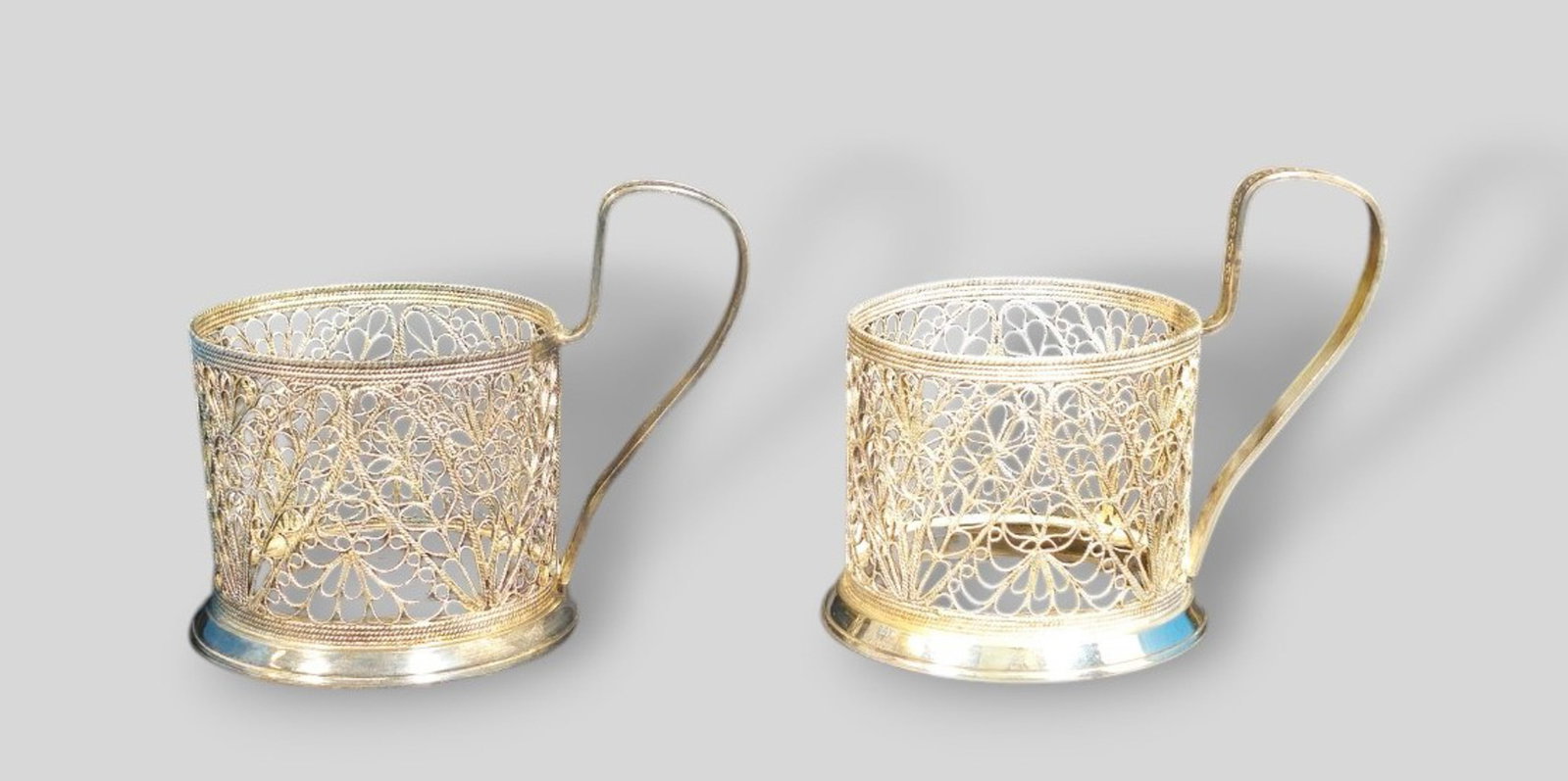 Russian Silver Filagree Mug Holders (1 of 9)