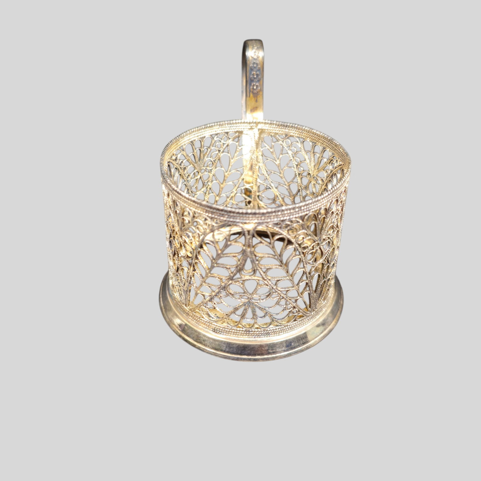 Russian Silver Filagree Mug Holders - 3