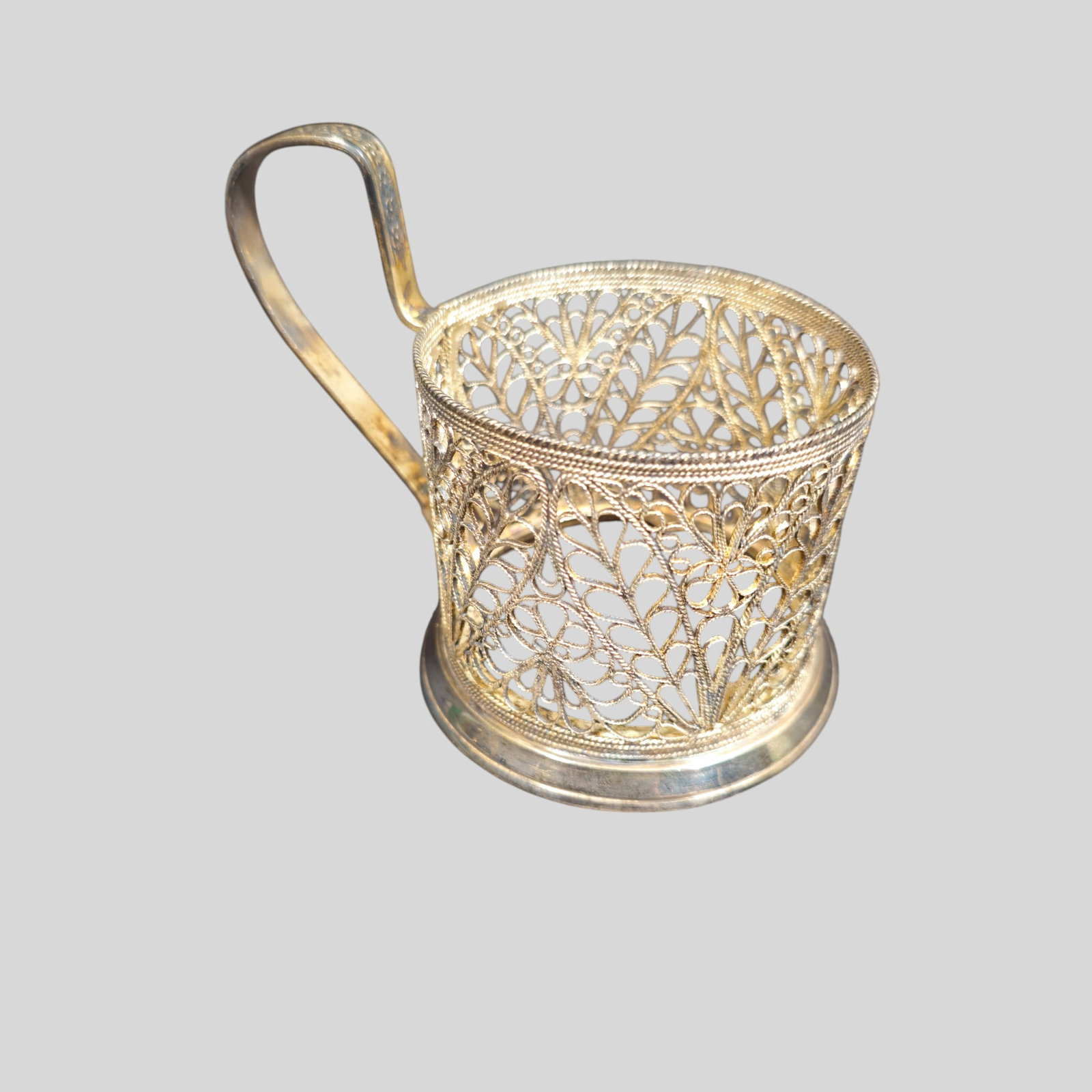 Russian Silver Filagree Mug Holders - 4