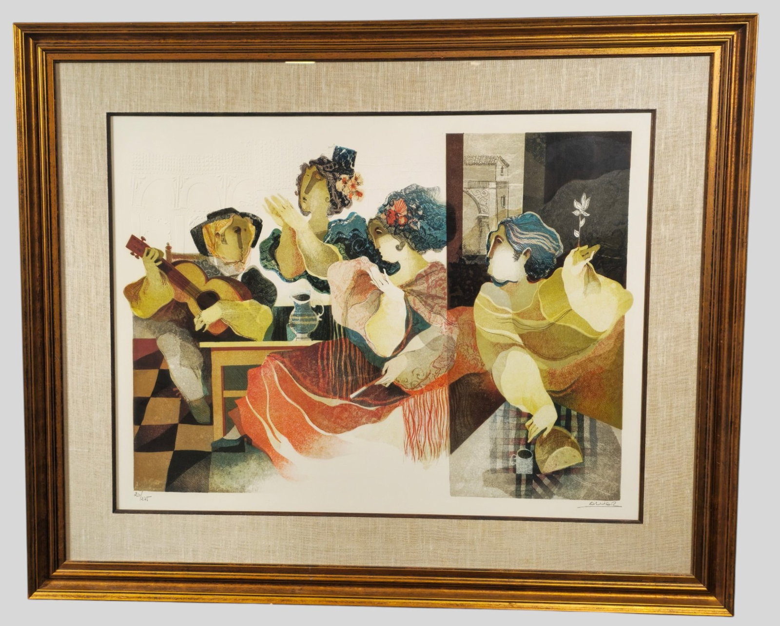 Alvar Sunol Munoz-Ramos Lithograph: Alvar Sunol Munoz-Ramos (1935- Spain) Lithograph on paper titled ,"Chanson Boheme" Signed and 20 of 225 in pencil lower margin. Professionally framed and matted. Image size- 22 1/4 x 29 1/2. Frame 32