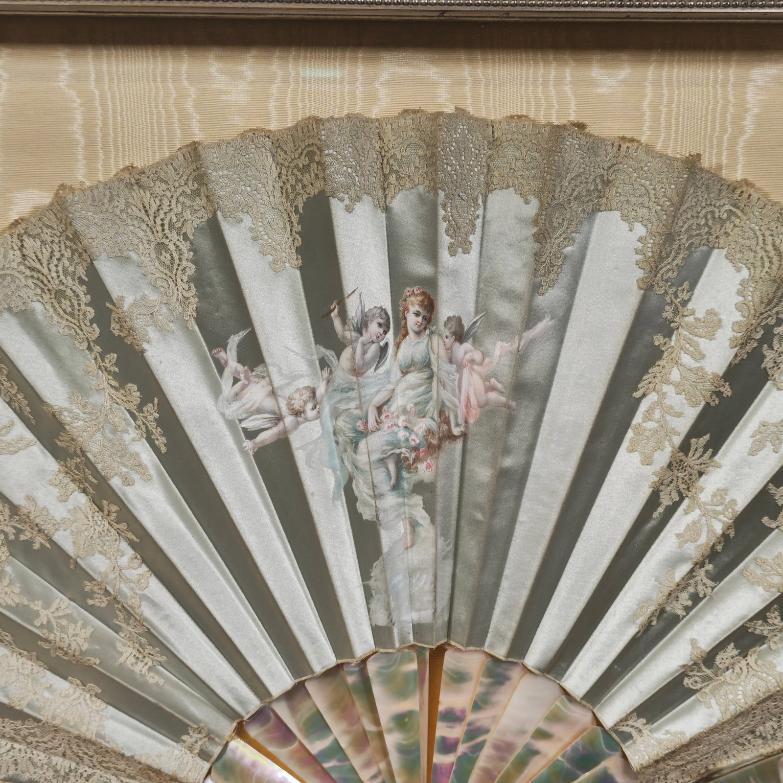 MOP Hand Painted Framed Silk Fan - 2