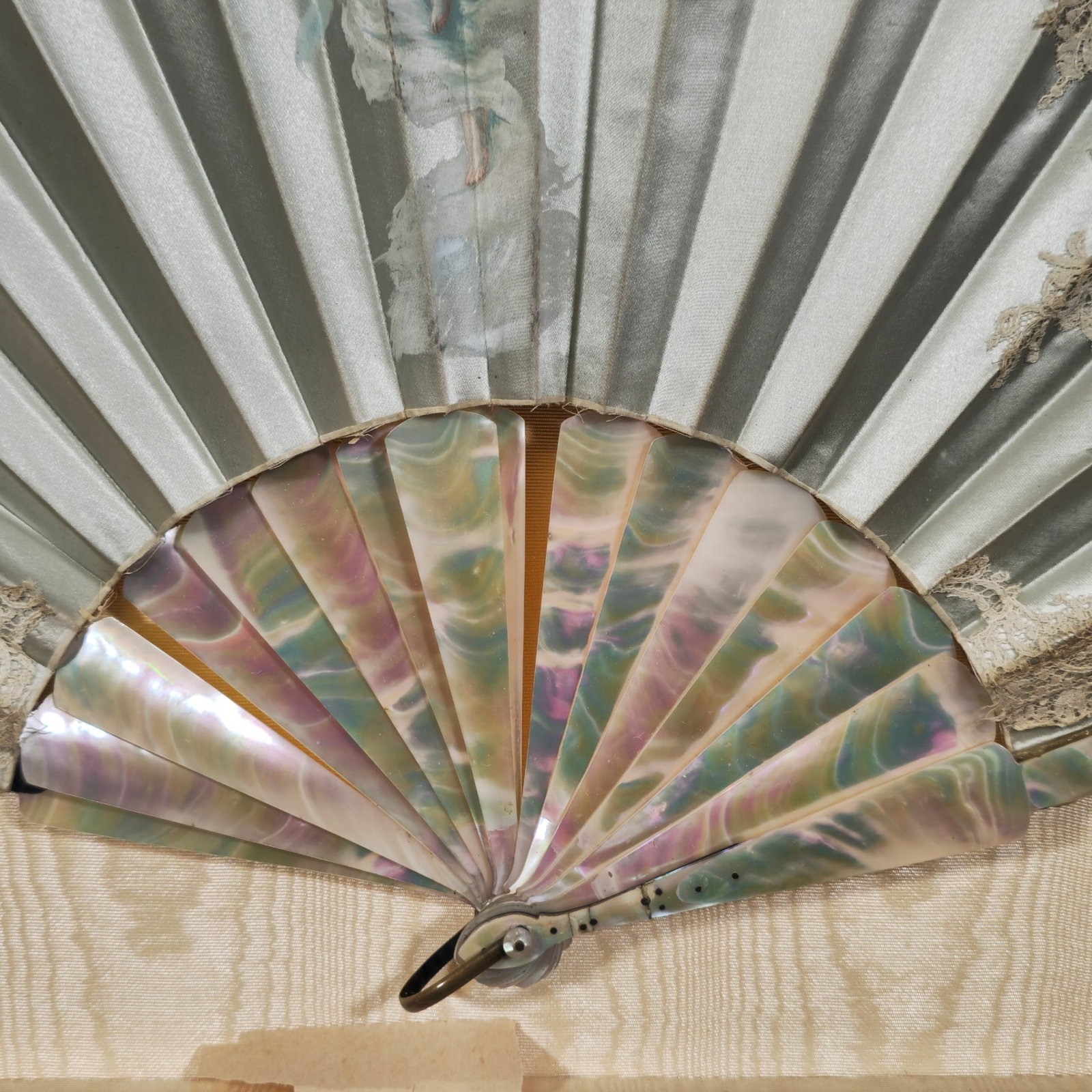 MOP Hand Painted Framed Silk Fan - 5