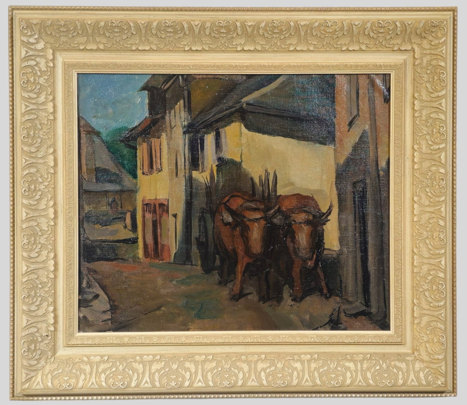 Oil on Canvas, Street Scene With Bulls (1 of 6)