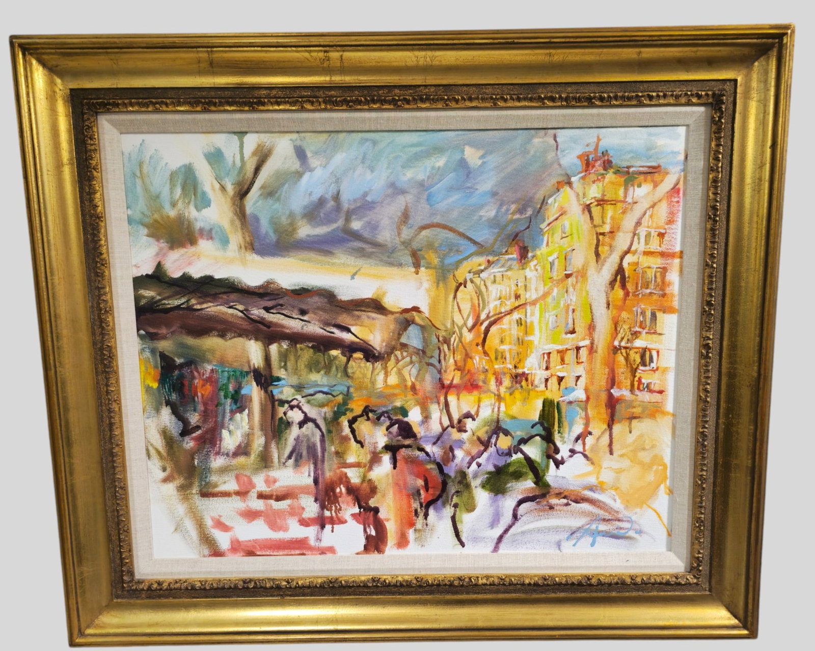 Bo Ake Adamsson Oil: Bo Ake Adamsson (B 1941- , Sweden) Oil on canvas," Browsing" Signed lower right. Proffesionally Framed and matted in gold frame. Sight 23 3/4 x 29 1/2. Frame 33 1/2 x 39.