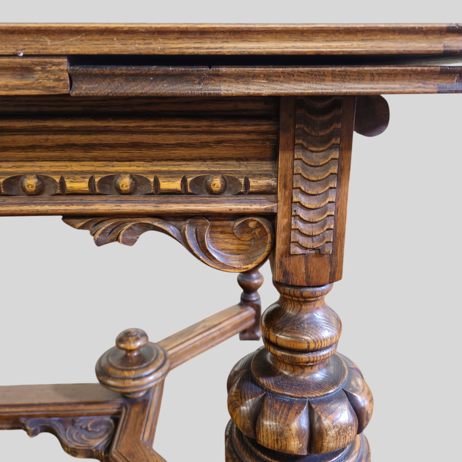 Carved Oak Dining Table - 5