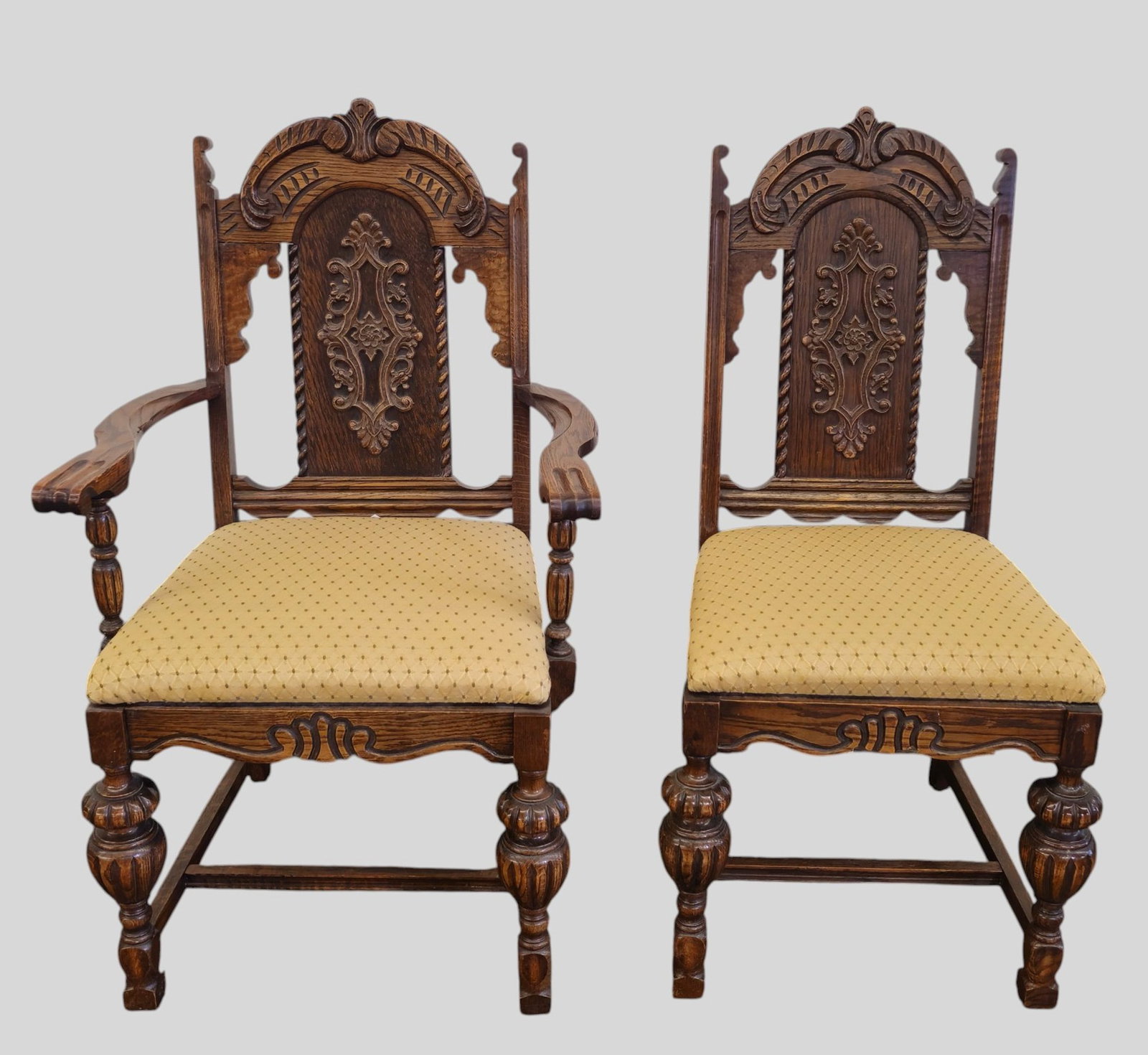 Carved Oak Dining Chairs - 2