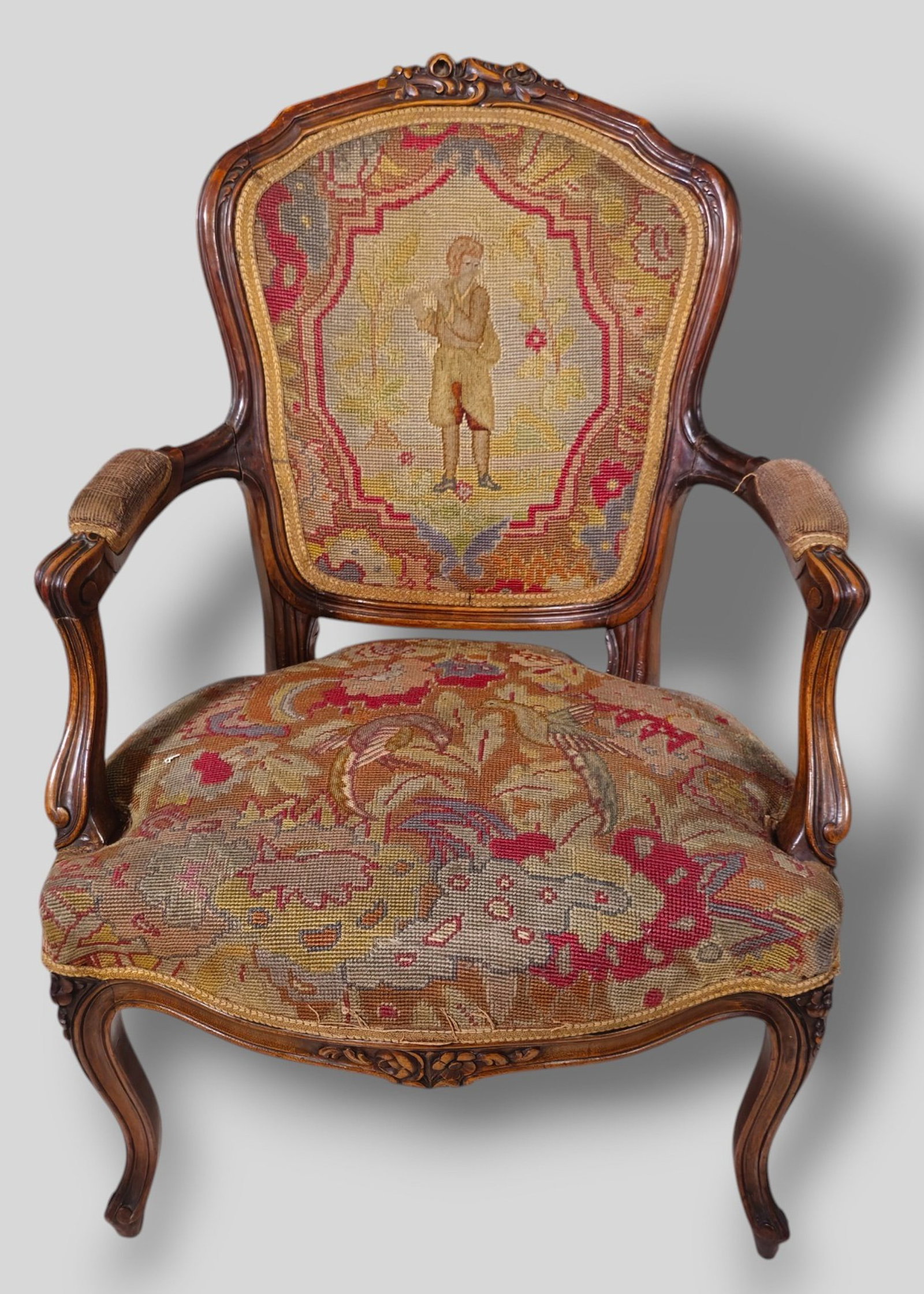 19th Century French Louis XV Needlepoint Tapestry Armchair (1 of 7)