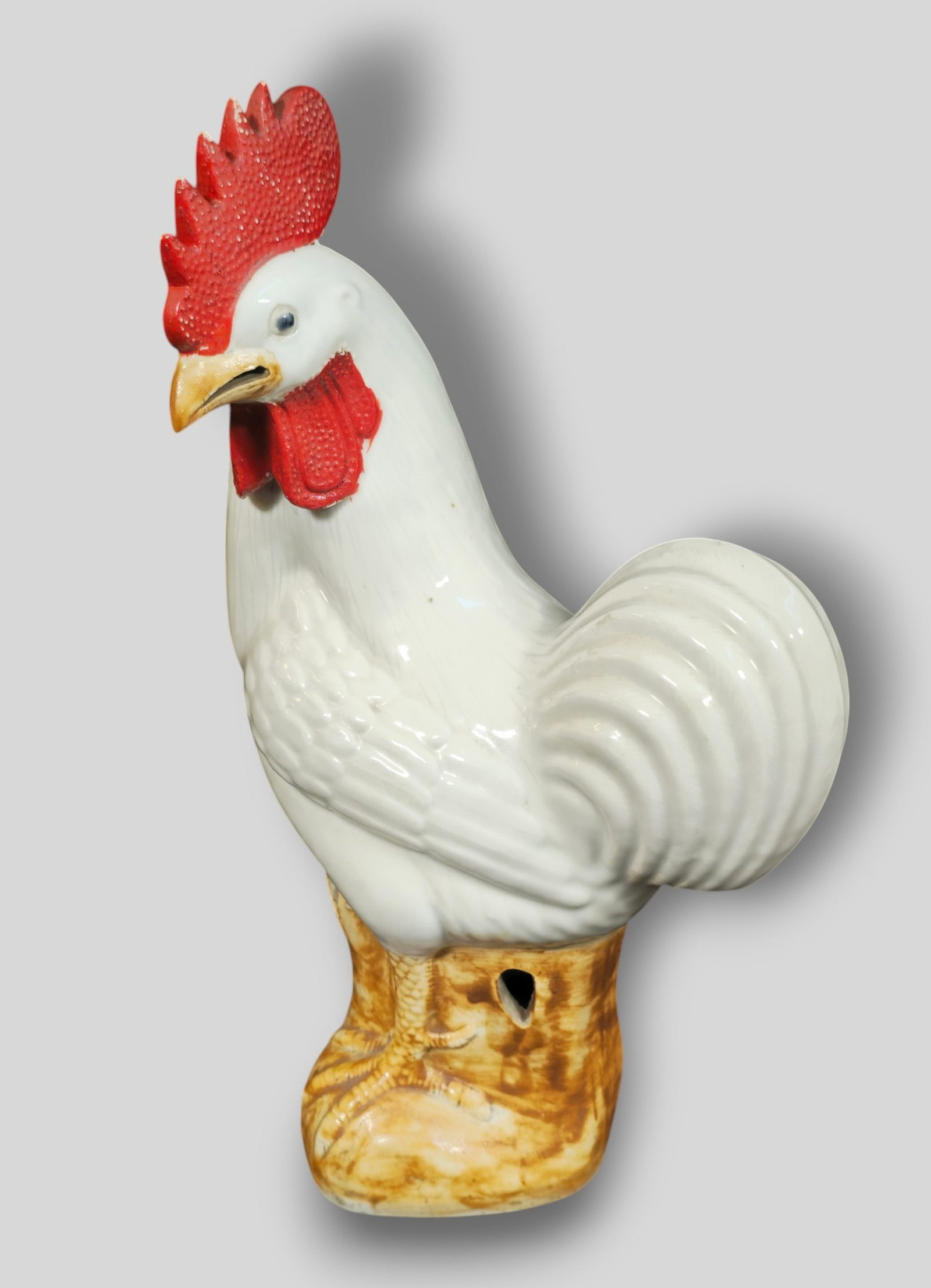Chinese Republic Period Porcelain Rooster: Chinese Republic Period Porcelain Rooster. Stamped mark China to underside. 6 3/4w x 5 1/2d x 11 3/4h.