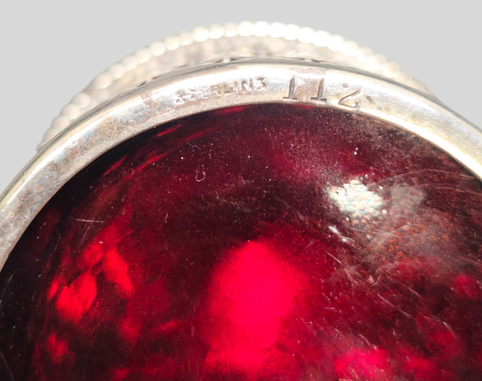 Sterling Silver and Ruby Red Glass Mustard - 10