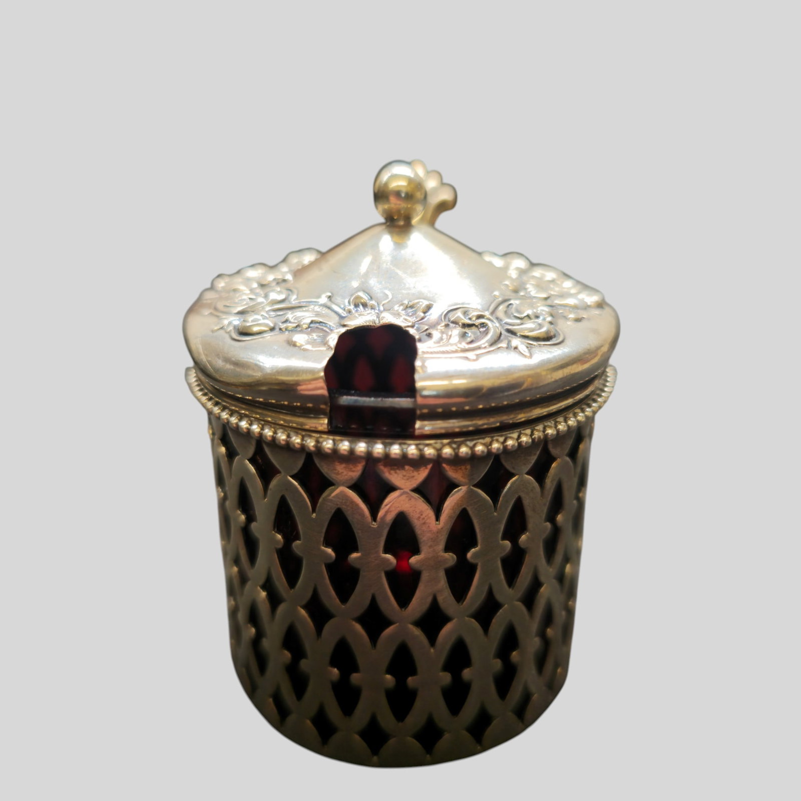 Sterling Silver and Ruby Red Glass Mustard - 2