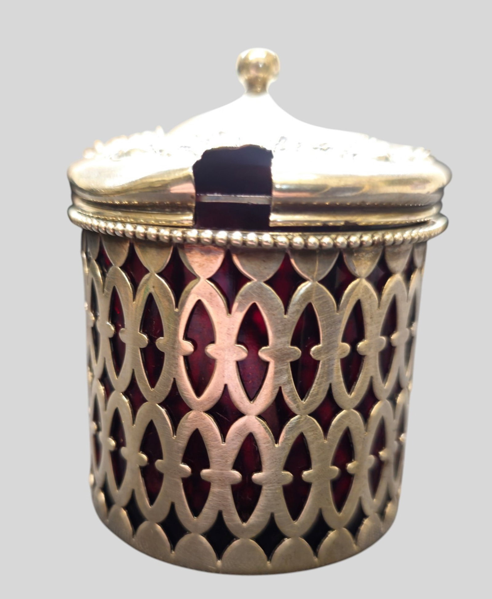 Sterling Silver and Ruby Red Glass Mustard - 3