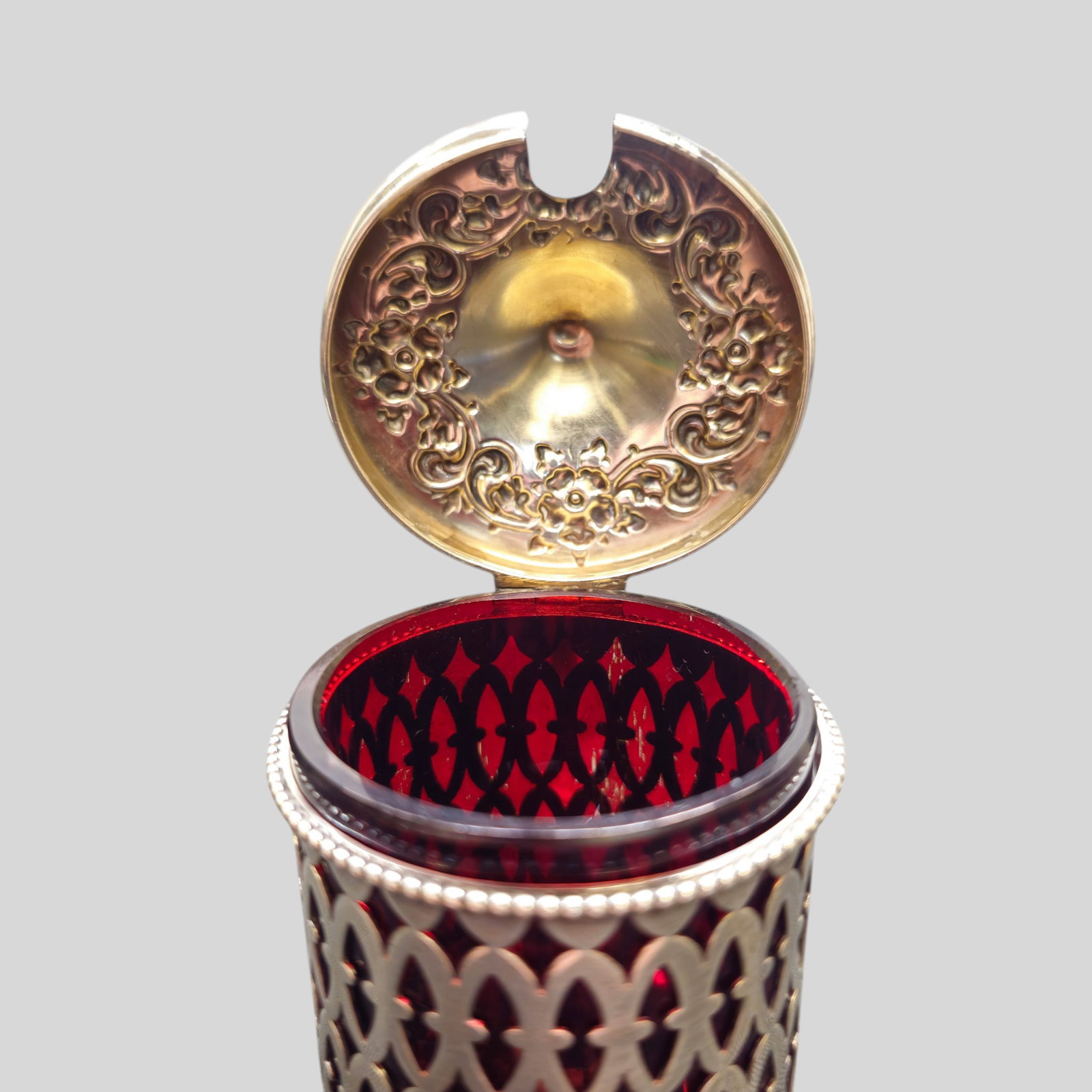 Sterling Silver and Ruby Red Glass Mustard - 7