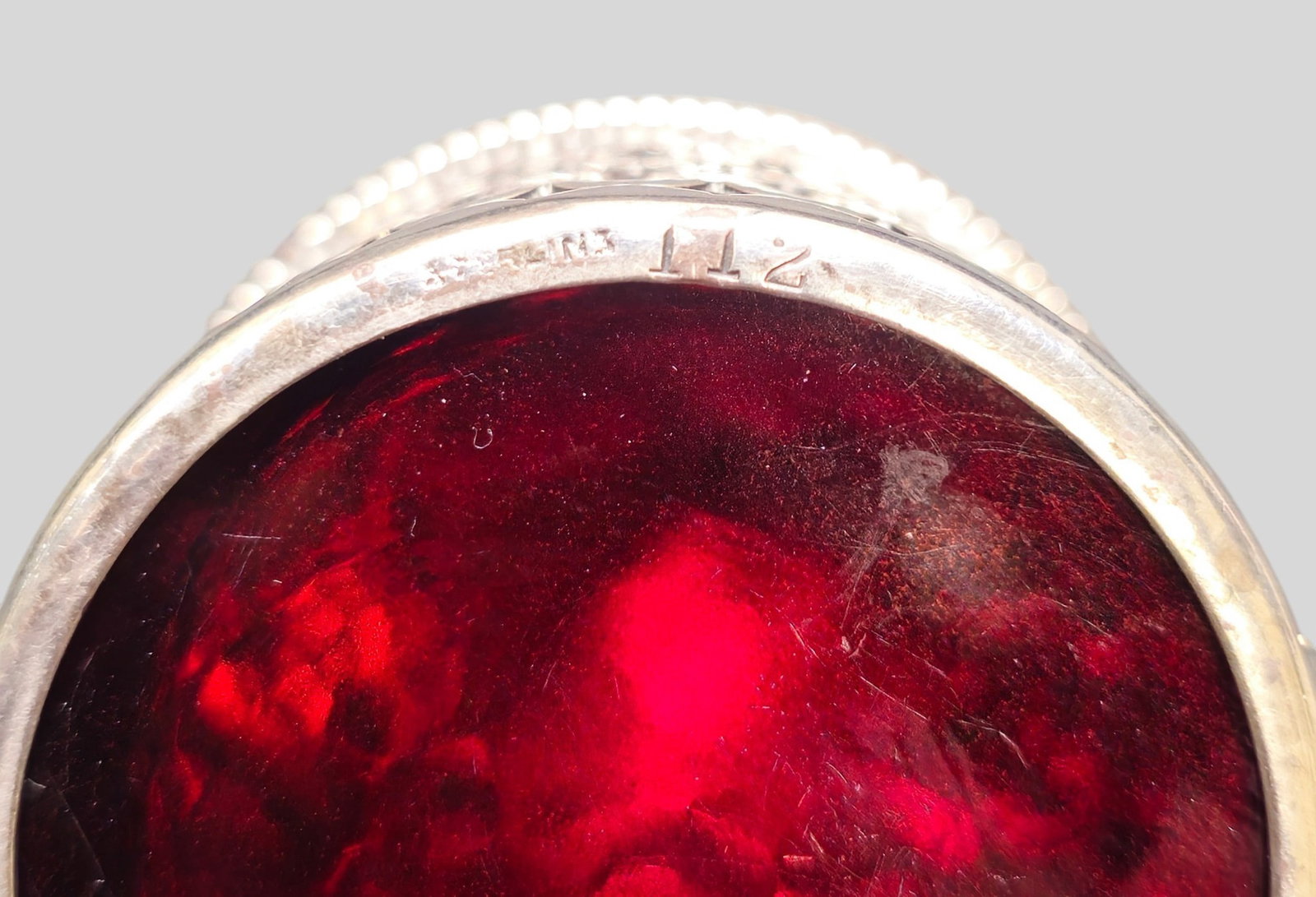Sterling Silver and Ruby Red Glass Mustard - 9
