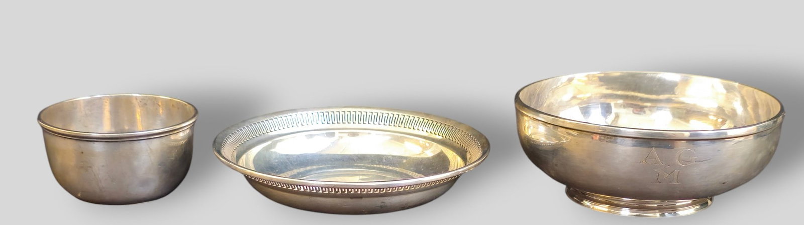 Assembled Sterling Silver Bowls: Assembled Sterling Silver Bowls. 3 total. Erickson nut bowl #68, 5 1/8 dia x 2h. Reed and Barton candy bowl # x790, 5 9/16 x 1 1/8h. Small Birks Bowl #60/4. 3 1/8dia x 1 5/8h. Weight 12.28 ozt.