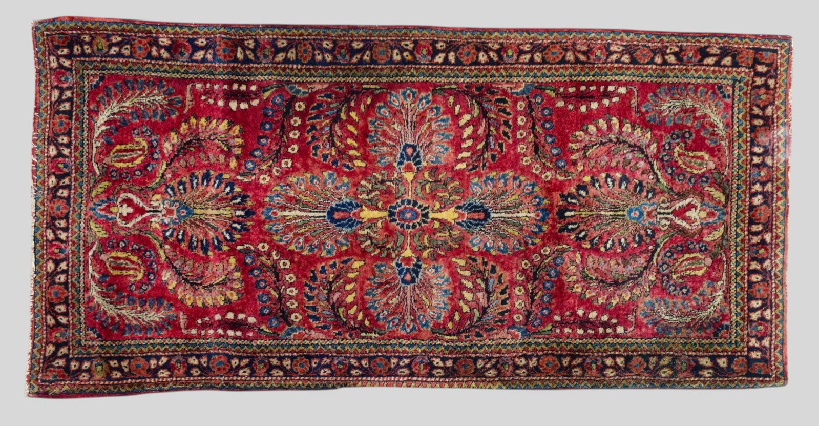 Sarouk Area Rug: Sarouk Area Rug 1940s. All over garden design over a red field. 2ft x 4ft 1 1/2in.