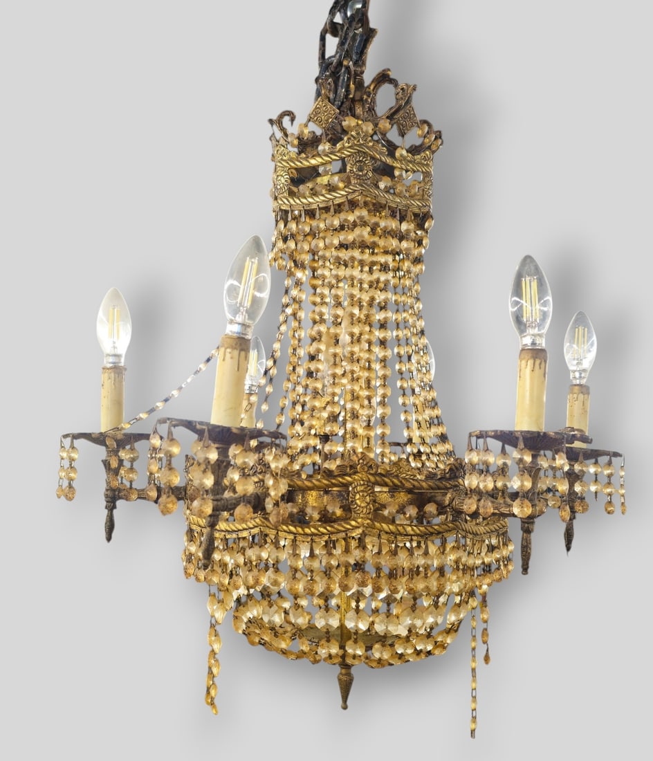 French Empire Style Gilt Bronze and Crystal Basket Chandelier (1 of 8)