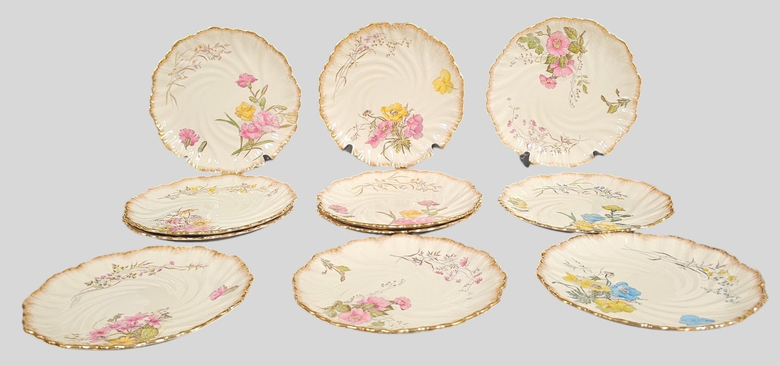 Gilt Border Floral Motif Porcelain Salad Plates/ Dessert Plates (1 of 9)