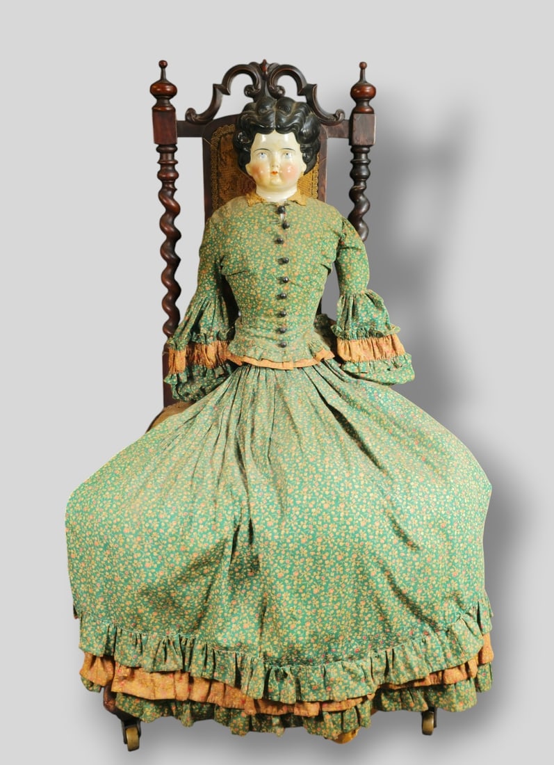 19th Century China Head Doll and Needlepoint Carved Victorian Chair (1 of 18)