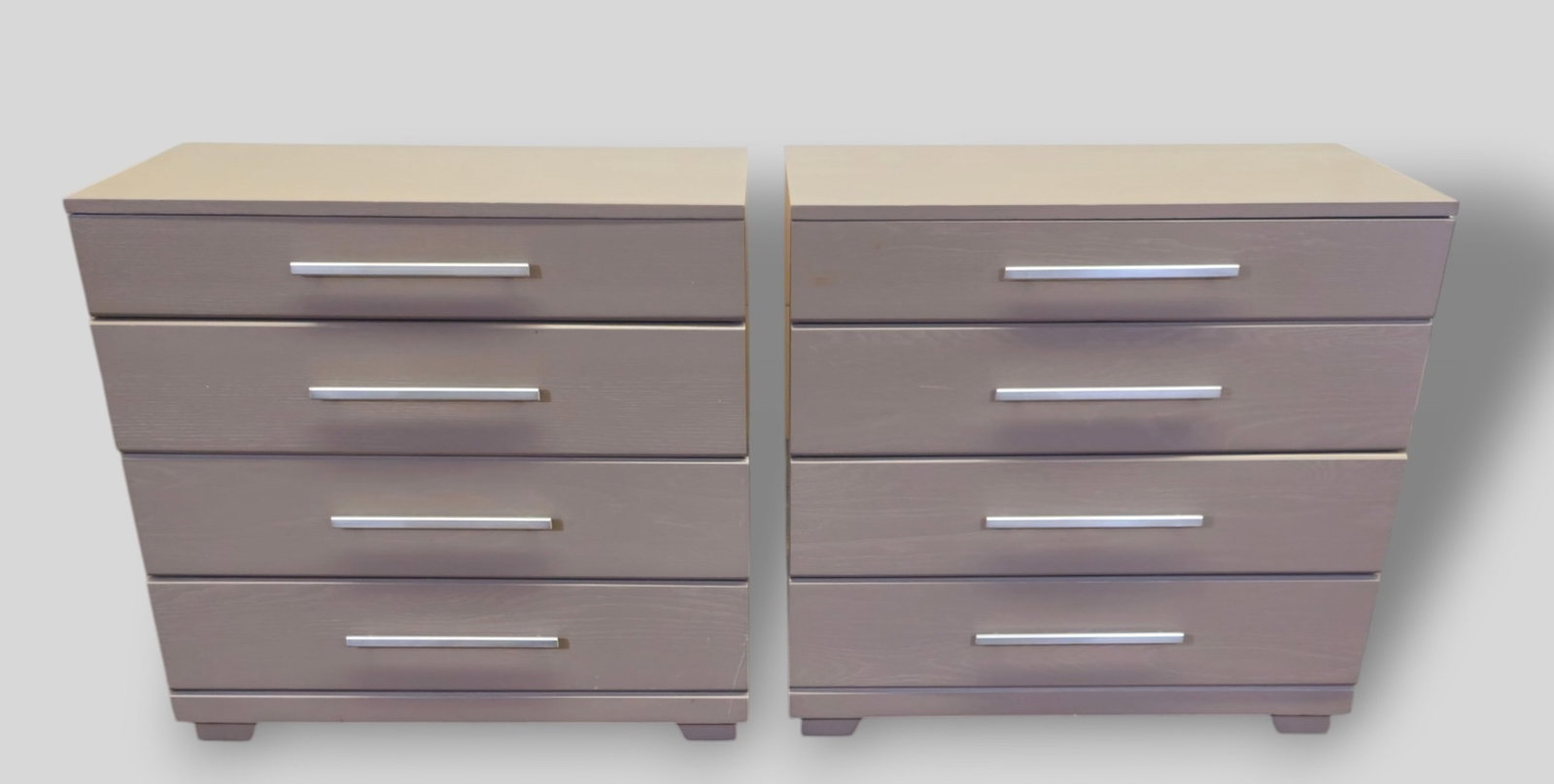 Raymond Lowe Mangel Bedside Chests: Raymond Lowe Mangel Bedside Chests. Pair, USA, 1950. Cerused oak and aluminum. 34 1/4w x 20d x 31 1/2h.