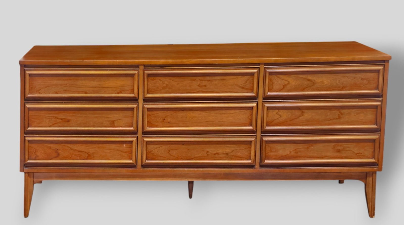MCM Walnut Dresser: MCM Walnut Dresser. USA, 1960. 9 drawers total. 68 1/4w x 18 1/2d x 30 7/8h.