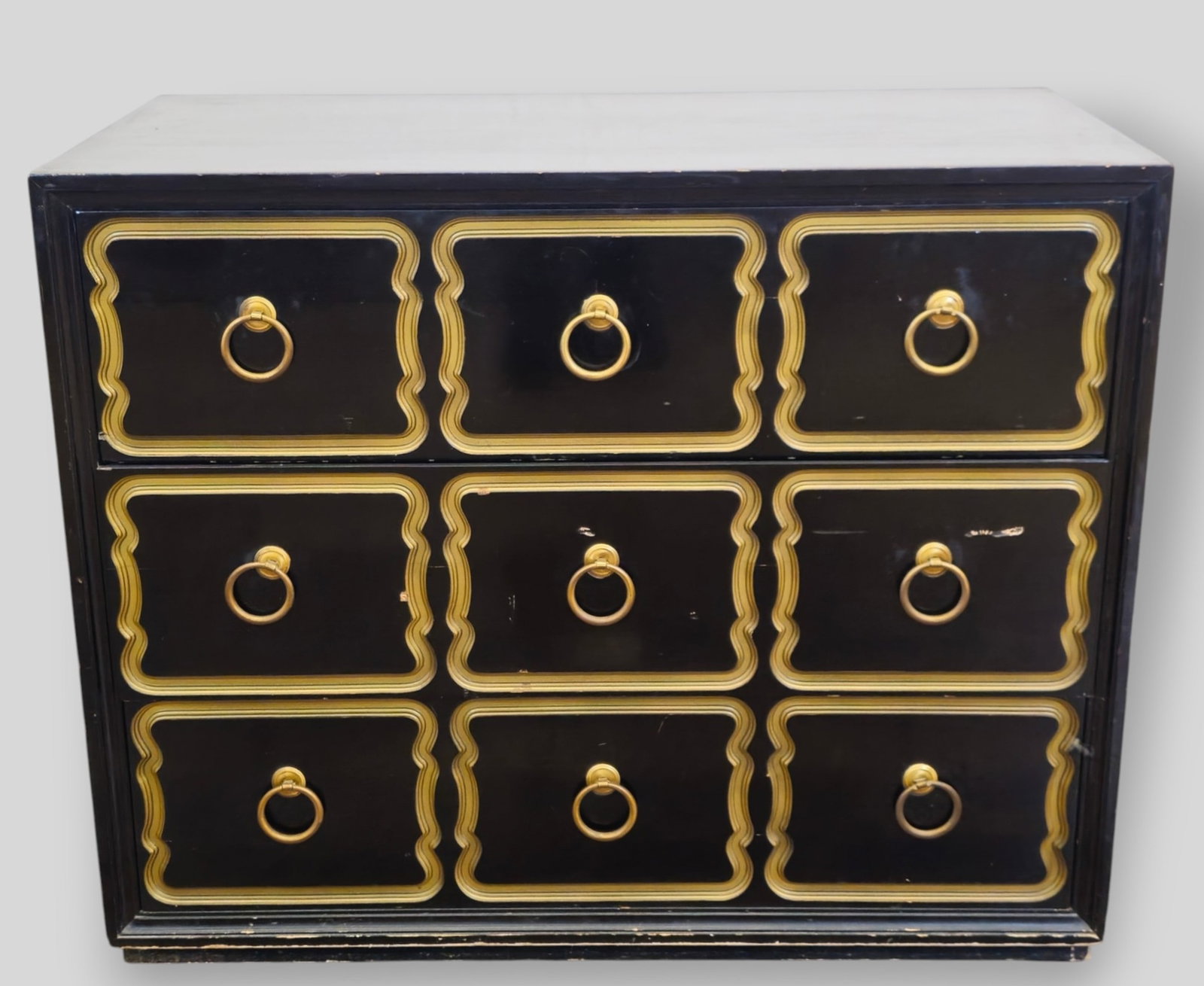 Dorothy Draper Espana Group Chest: Dorothy Draper Espana Group Chest. Heritage Henridon, USA, 1955. Lacquered and gilt wood and brass. 38w x 20d x 31 1/2h.