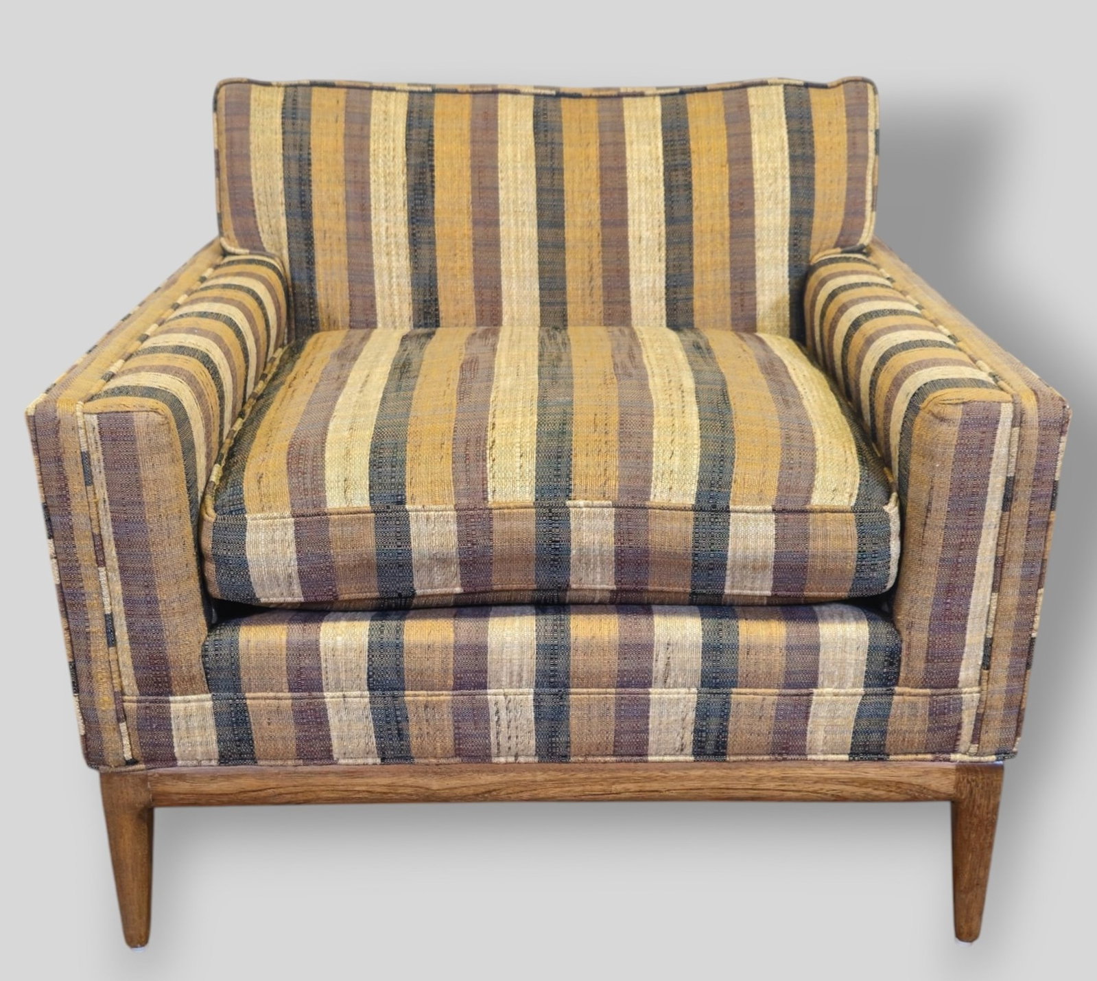 Flair Inc. MCM Lounge Chair: Flair Inc. MCM Lounge Chair. USA, 1960. Walnut and upholstery. 31 3/4h x 32 d x 27h, SH-17.