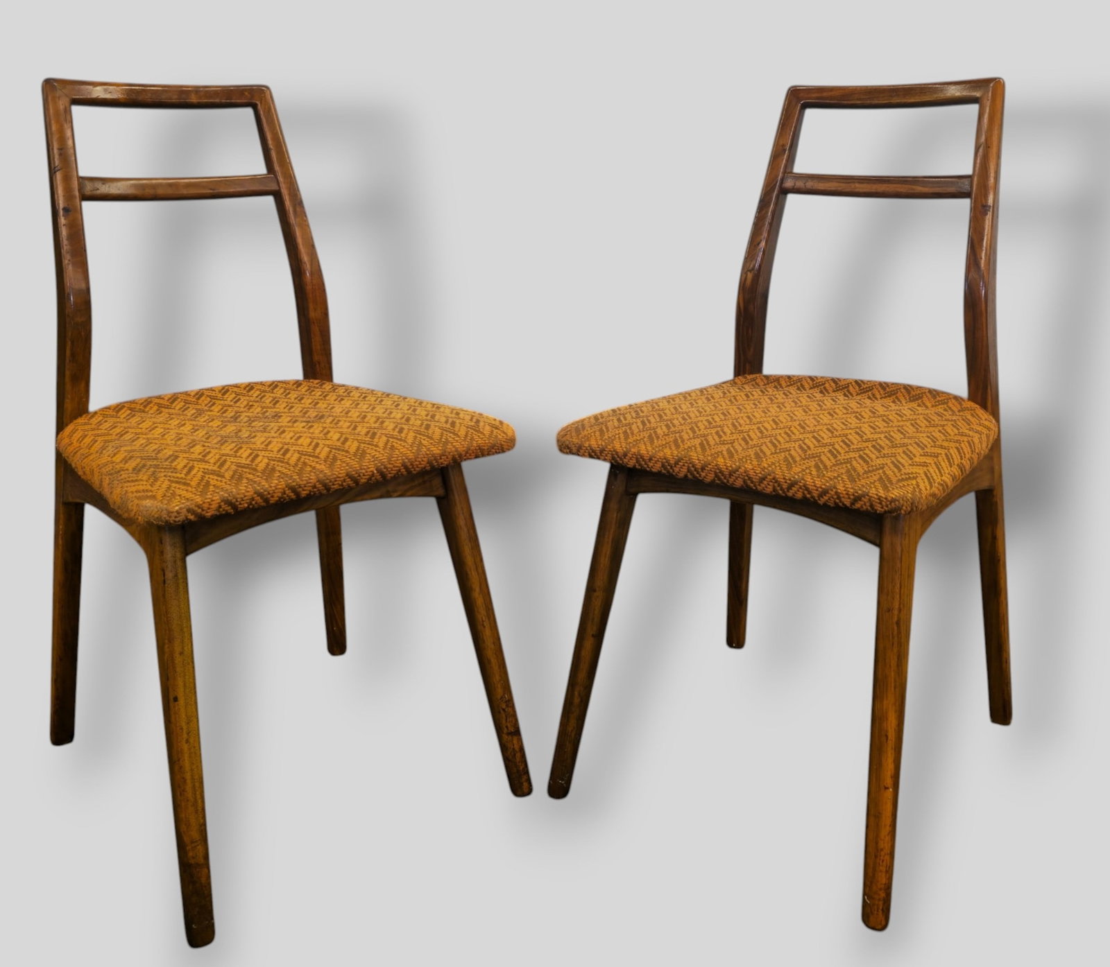 Gaylord Brothers Accent Chairs: Gaylord Brothers Accent Chairs. Pair. USA, 1950s. Walnut and upholstery. 16w x 19d x 31 1/4h. Sh-17 1/2.