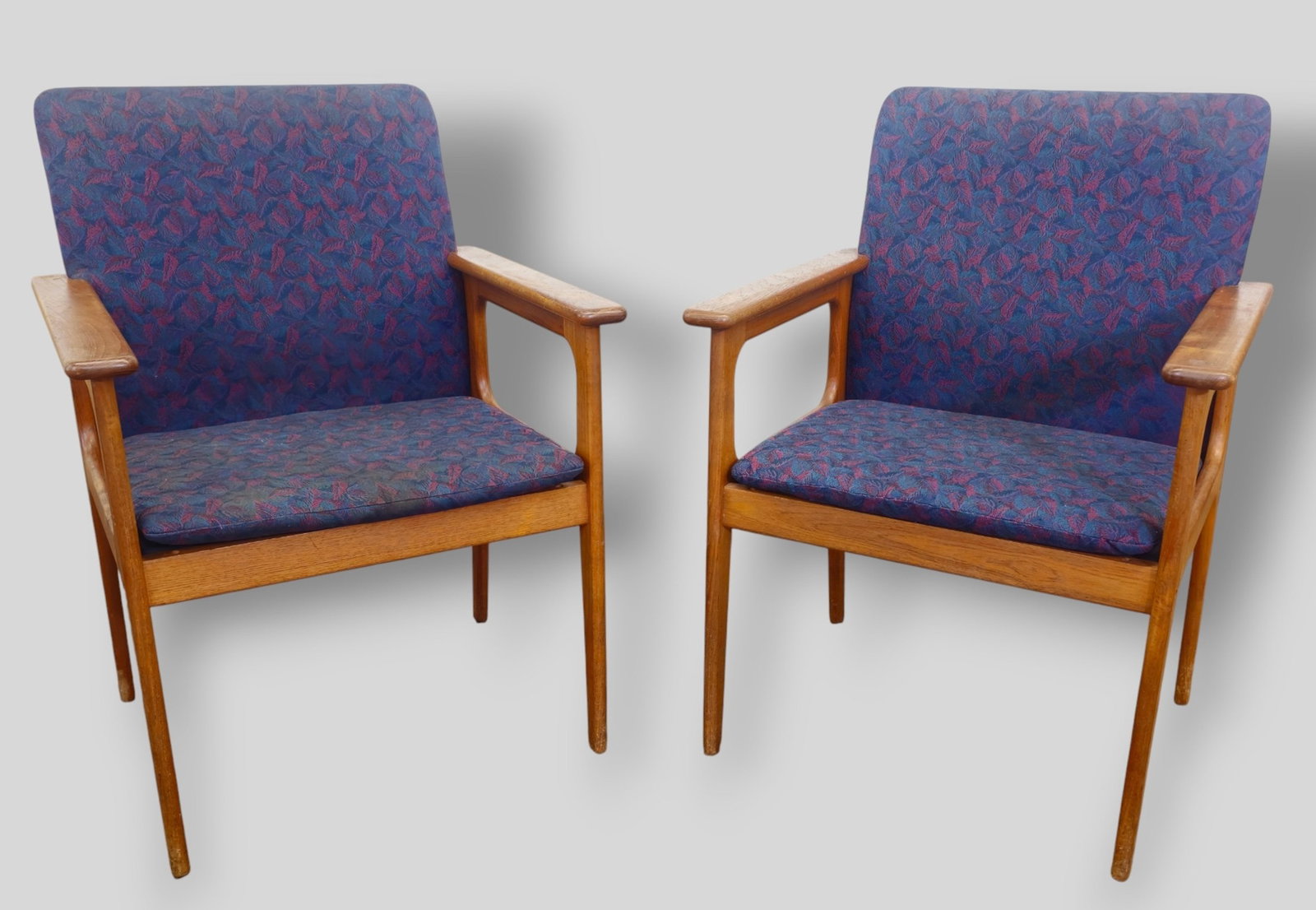 Helge Vestergaard Armchairs: Helge Vestergaard Armchairs. Pair. Denmark, 1966. Teak and upholstery. 25w x 24d x 35h, Sh- 19.