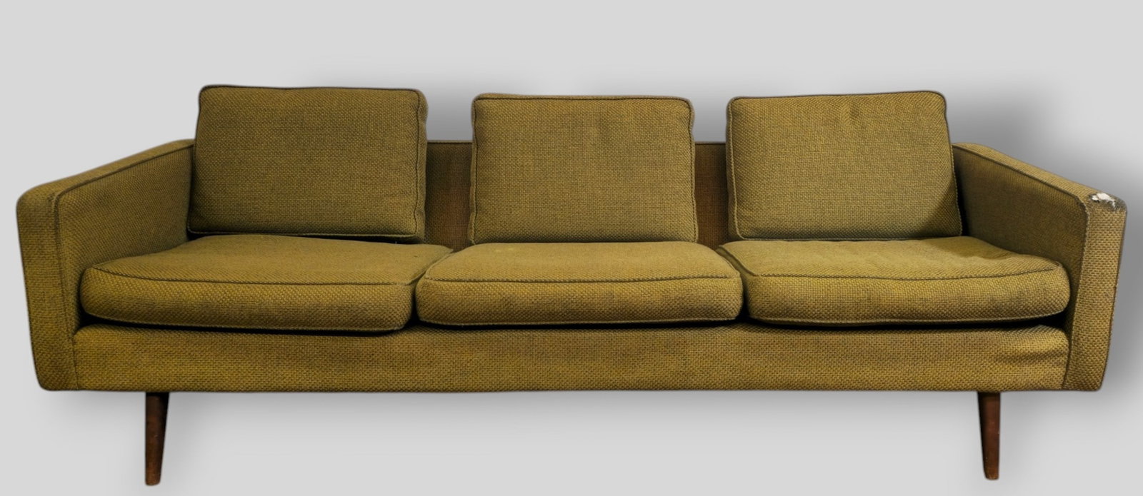 Folke Ohlsson Sofa: Folke Ohlsson Sofa. Dux. Sweden, 1965. Manufacturer's original label. Upholstery and stained beach. 85w x 31d x 25 1/2h. Sh-18