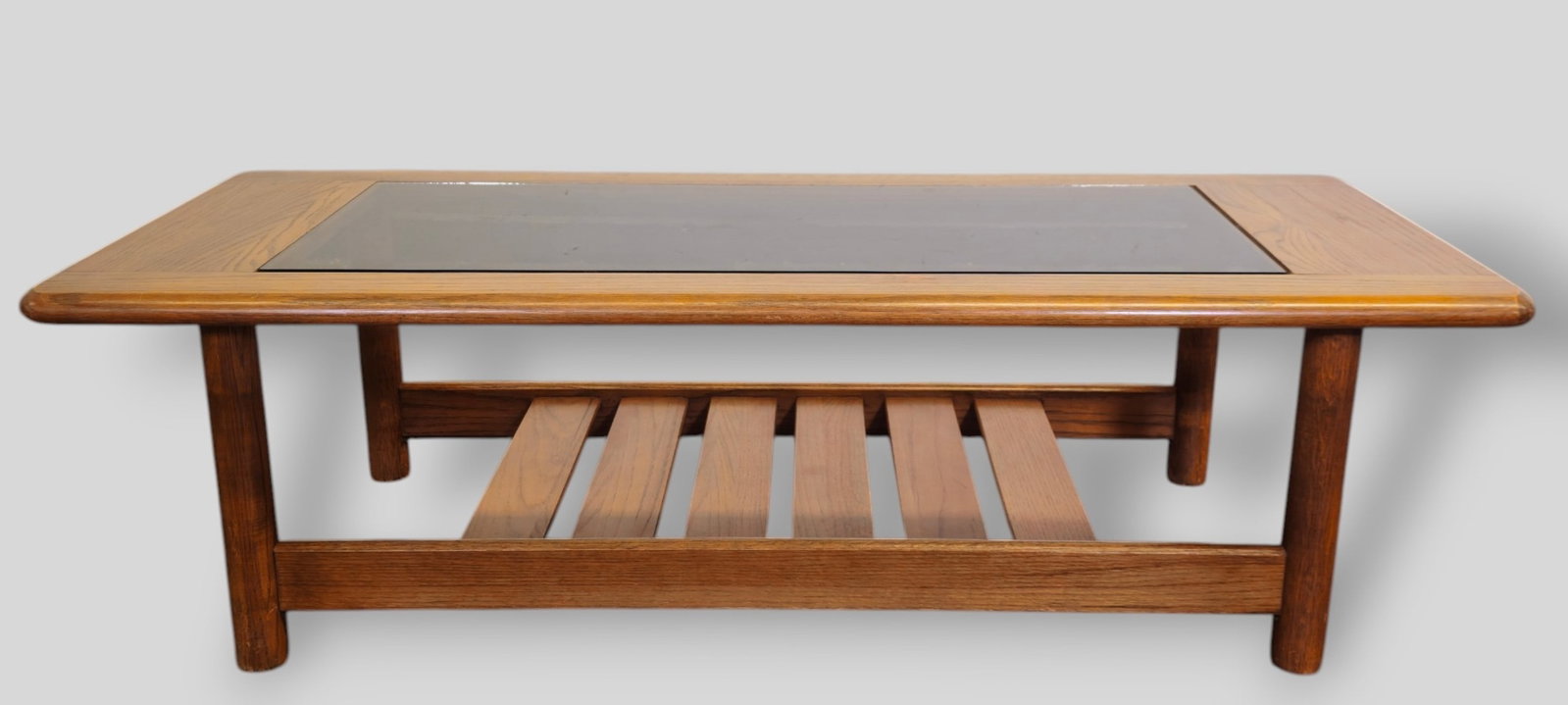 Mersman MCM Coffee Table: Mersman MCM Coffee Table. USA. Oak and glass. 55 1/2w x 22 1/2d x 16h.